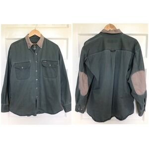Vintage 90s‎ Remington Outdoor TwoTone Shooting Shirt XL Olive Elbow Patches